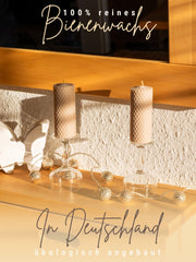 Stumpenkerzen, 4er-Set, 100 % Bienenwachs, handgerollt , beige