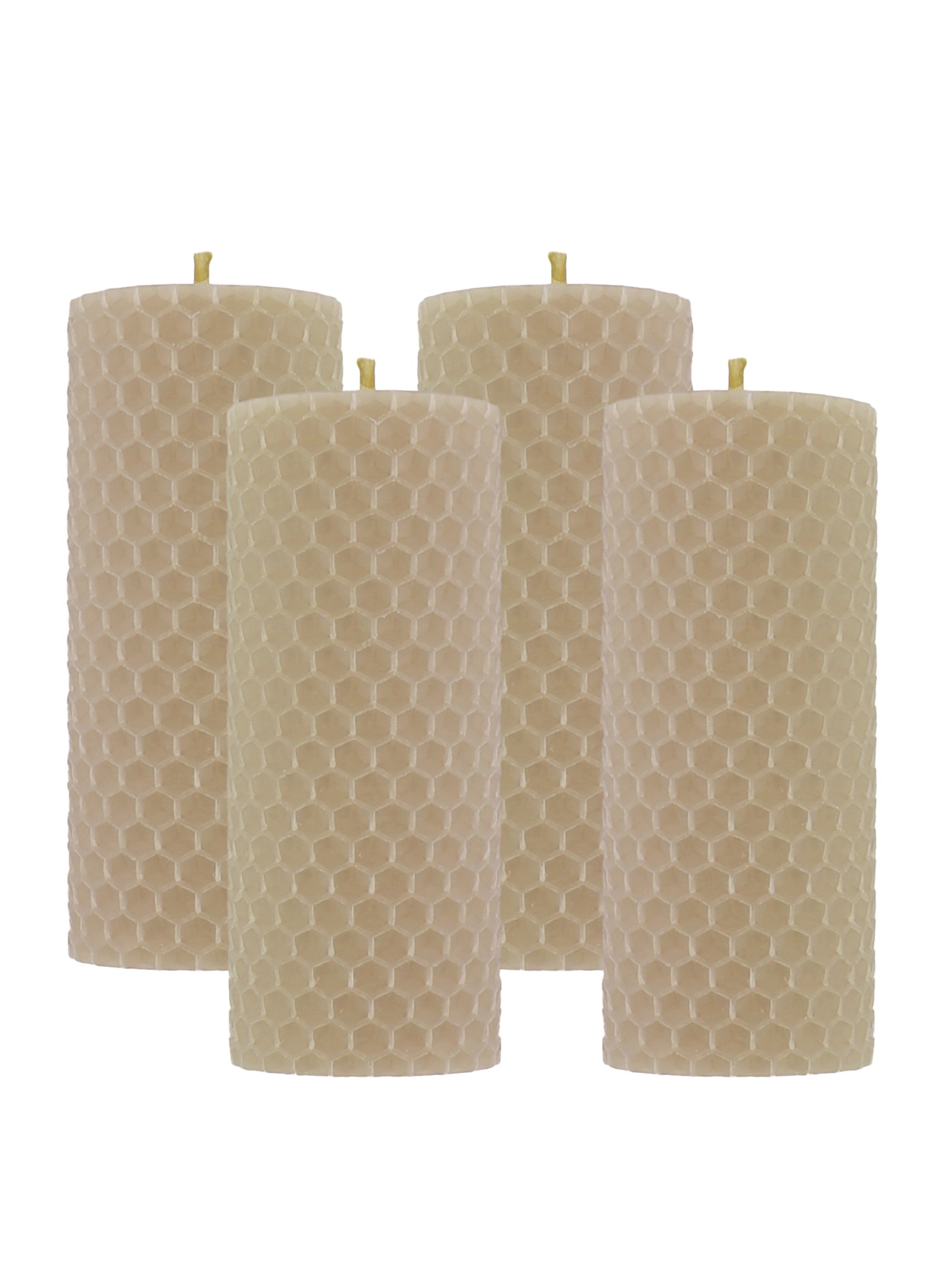 Stumpenkerzen, 4er-Set, 100 % Bienenwachs, handgerollt, gelb, weiß oder beige , beige