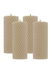 Stumpenkerzen, 4er-Set, 100 % Bienenwachs, handgerollt , beige