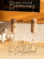 Stumpenkerzen, 4er-Set, 100 % Bienenwachs, handgerollt , beige mit Kleeblatt