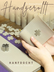 Stumpenkerzen, 4er-Set, 100 % Bienenwachs, handgerollt , beige mit Kleeblatt