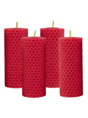 Stumpenkerzen, 4er-Set, 100 % Bienenwachs, handgerollt , rot