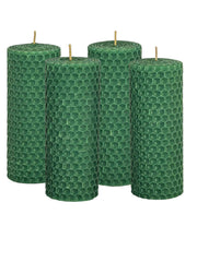 Stumpenkerzen, 4er-Set, 100 % Bienenwachs, handgerollt , grün