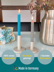 Bienenwachskerzen handgerollt, 2er Set Stabkerzen, 100 % Bienenwachs , Blau | Grau