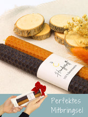 Bienenwachskerzen handgerollt, 2er Set Stabkerzen, 100 % Bienenwachs , Braun | Karamell