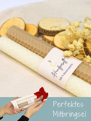 Bienenwachskerzen handgerollt, 2er Set Stabkerzen, 100 % Bienenwachs , Weiß | Beige