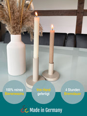 Bienenwachskerzen handgerollt, 2er Set Stabkerzen, 100 % Bienenwachs , Weiß | Beige