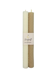Bienenwachskerzen handgerollt, 2er Set Stabkerzen, 100 % Bienenwachs , Weiß | Beige