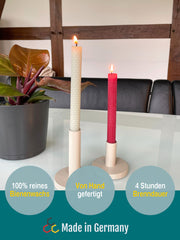 Bienenwachskerzen handgerollt, 2er Set Stabkerzen, 100 % Bienenwachs , Weiß | Rot