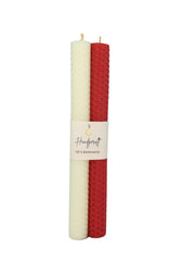 Bienenwachskerzen handgerollt, 2er Set Stabkerzen, 100 % Bienenwachs , Weiß | Rot
