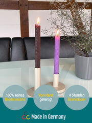 Bienenwachskerzen handgerollt, 2er Set Stabkerzen, 100 % Bienenwachs , Lila | Braun