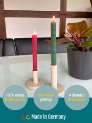 Bienenwachskerzen handgerollt, 2er Set Stabkerzen, 100 % Bienenwachs , Rot | Grün