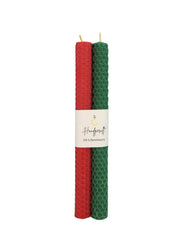 Bienenwachskerzen handgerollt, 2er Set Stabkerzen, 100 % Bienenwachs , Rot | Grün