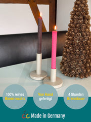 Bienenwachskerzen handgerollt, 2er Set Stabkerzen, 100 % Bienenwachs , Rosa | Braun