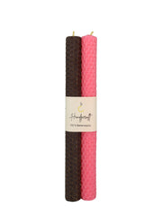 Bienenwachskerzen handgerollt, 2er Set Stabkerzen, 100 % Bienenwachs , Rosa | Braun
