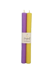Bienenwachskerzen handgerollt, 2er Set Stabkerzen, 100 % Bienenwachs , Gelb | Lila