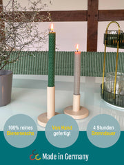 Bienenwachskerzen handgerollt, 2er Set Stabkerzen, 100 % Bienenwachs , Grau | Grün