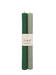 Bienenwachskerzen handgerollt, 2er Set Stabkerzen, 100 % Bienenwachs , Grau | Grün