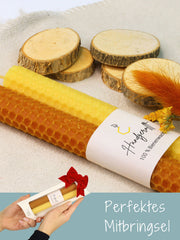 Bienenwachskerzen handgerollt, 2er Set Stabkerzen, 100 % Bienenwachs , Gelb | Karamell