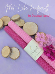 Bienenwachskerzen handgerollt, 2er Set Stabkerzen, 100 % Bienenwachs , Rosa | Pink