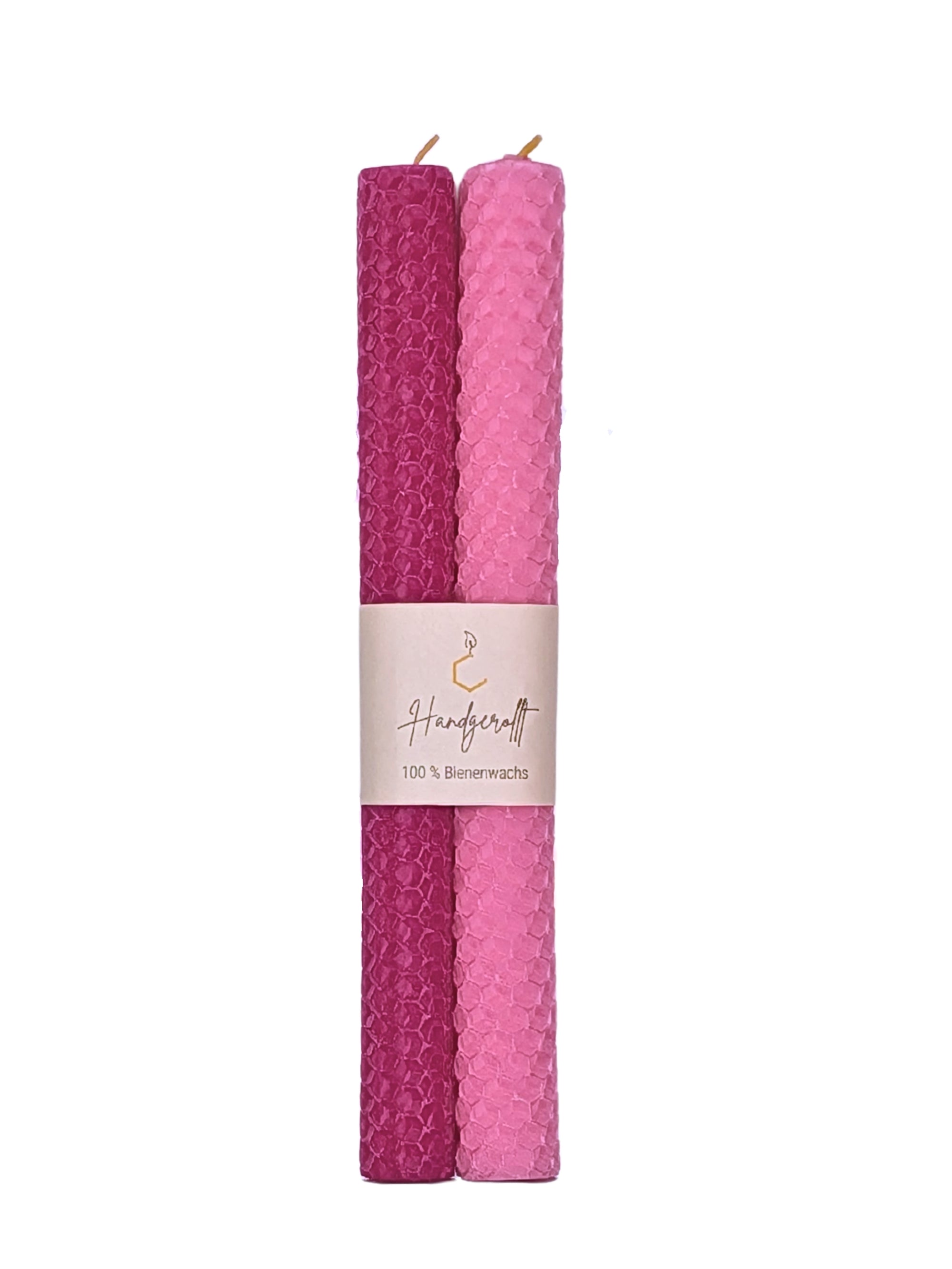 Bienenwachskerzen handgerollt, 2er Set Stabkerzen, 100 % Bienenwachs , Rosa | Pink