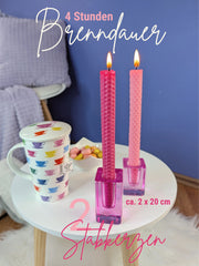 Bienenwachskerzen handgerollt, 2er Set Stabkerzen, 100 % Bienenwachs , Rosa | Pink