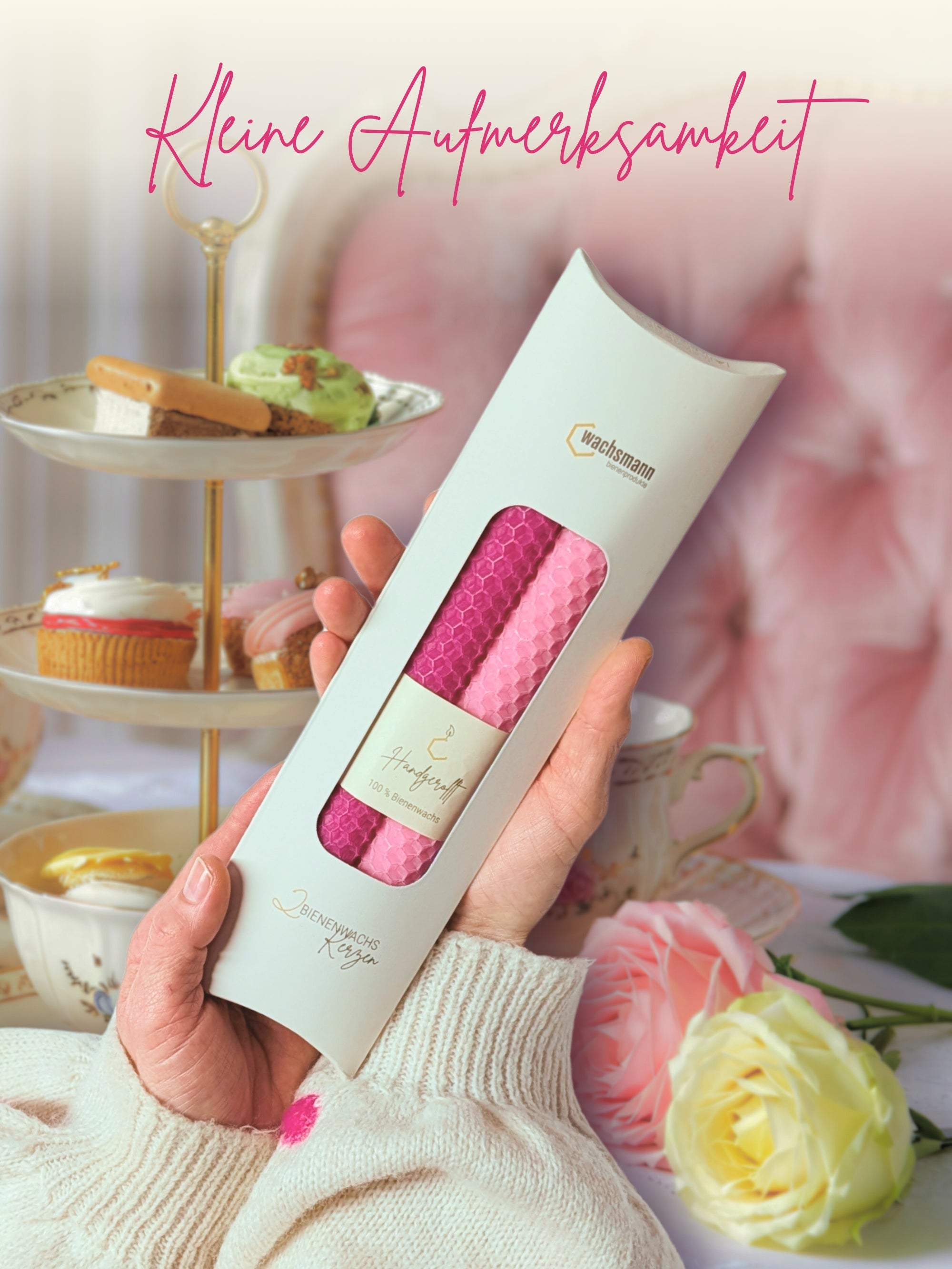 Bienenwachskerzen handgerollt, 2er Set Stabkerzen, 100 % Bienenwachs , Rosa | Pink