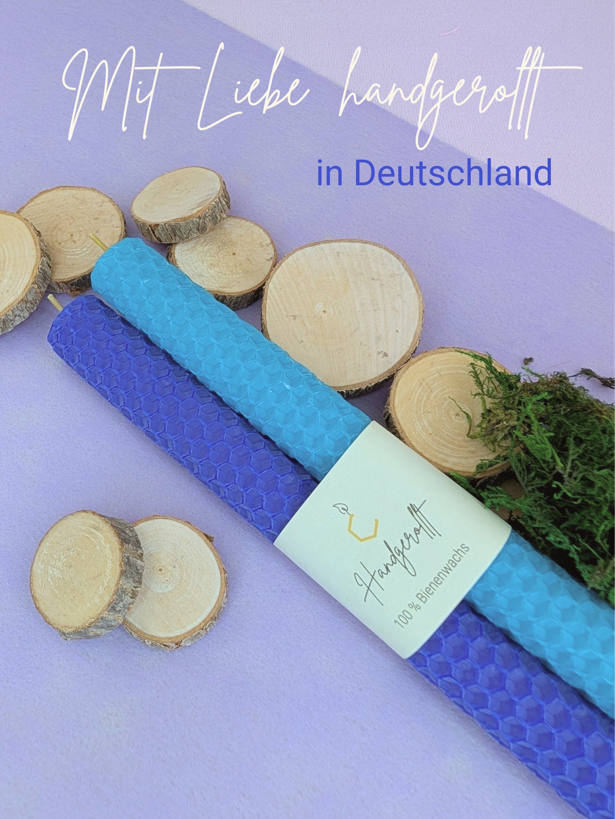 Bienenwachskerzen handgerollt, 2er Set Stabkerzen, 100 % Bienenwachs , Türkis | Indigo