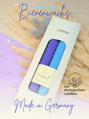 Bienenwachskerzen handgerollt, 2er Set Stabkerzen, 100 % Bienenwachs , Türkis | Indigo