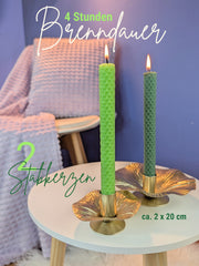 Bienenwachskerzen handgerollt, 2er Set Stabkerzen, 100 % Bienenwachs , Hellgrün | Dunkelgrün