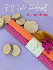Bienenwachskerzen handgerollt, 2er Set Stabkerzen, 100 % Bienenwachs , Orange | Pink