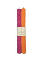 Bienenwachskerzen handgerollt, 2er Set Stabkerzen, 100 % Bienenwachs , Orange | Pink