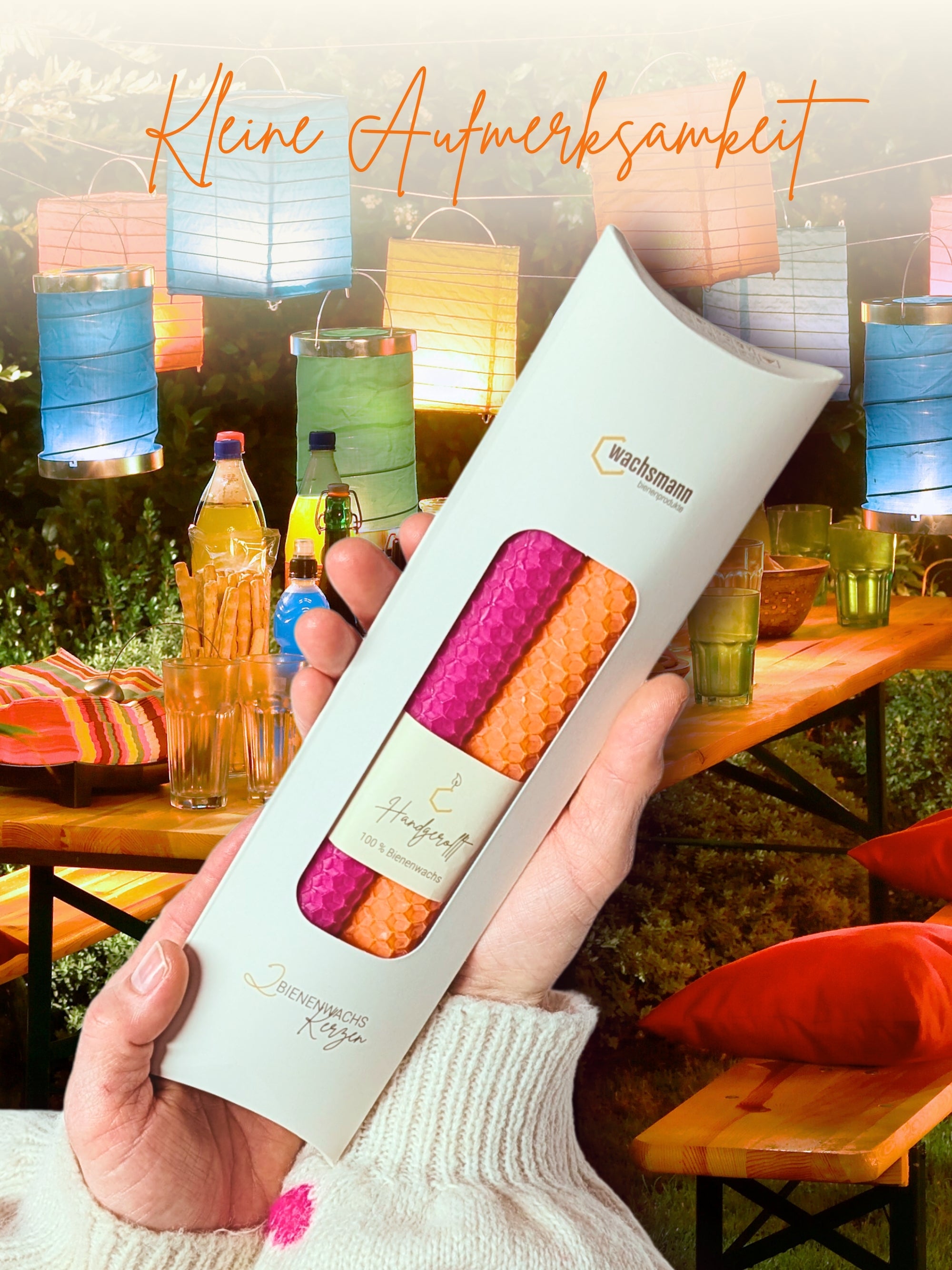 Bienenwachskerzen handgerollt, 2er Set Stabkerzen, 100 % Bienenwachs , Orange | Pink
