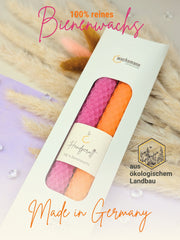 Bienenwachskerzen handgerollt, 2er Set Stabkerzen, 100 % Bienenwachs , Orange | Pink