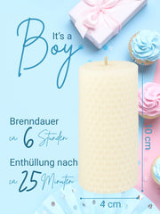Gender Reveal Kerze - handgerollt aus 100% Bienenwachs aus Deutschland , Boy