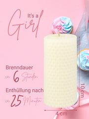 Gender Reveal Kerze - handgerollt aus 100% Bienenwachs aus Deutschland , Girl