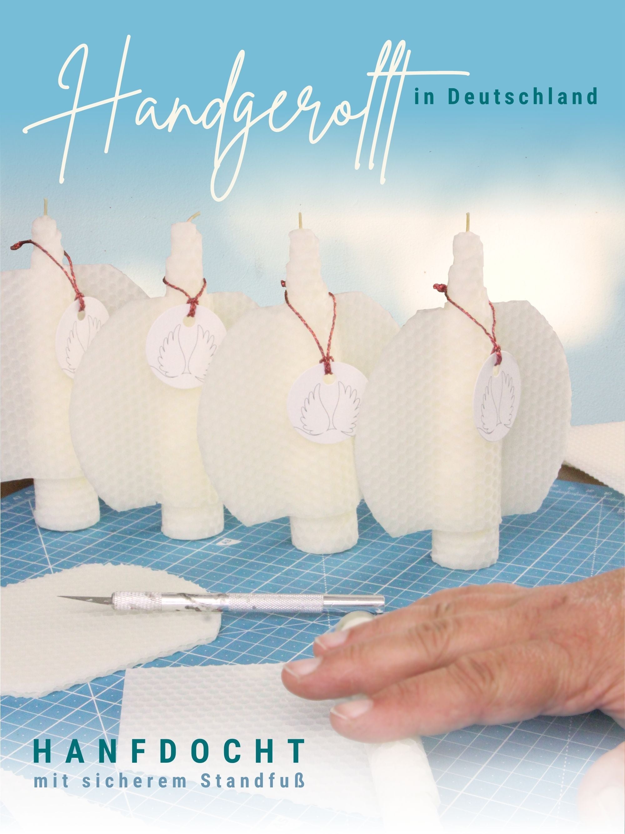 Engelskerze aus reinem Bienenwachs, handgerollt ,