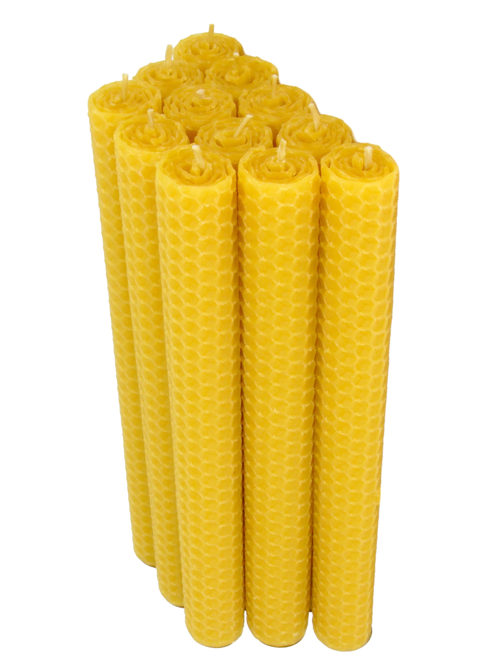 Stabkerzen, 12er-Set, 100 % Bienenwachs, handgerollt , Gelb