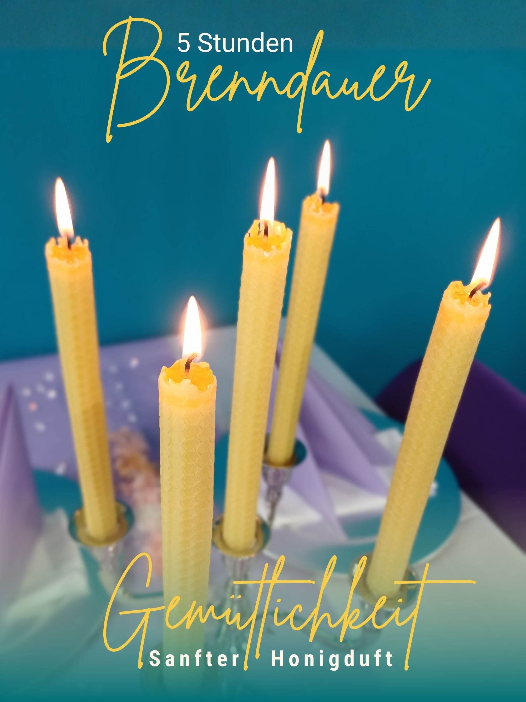 Stabkerzen, 12er-Set, 100 % Bienenwachs, handgerollt , Gelb