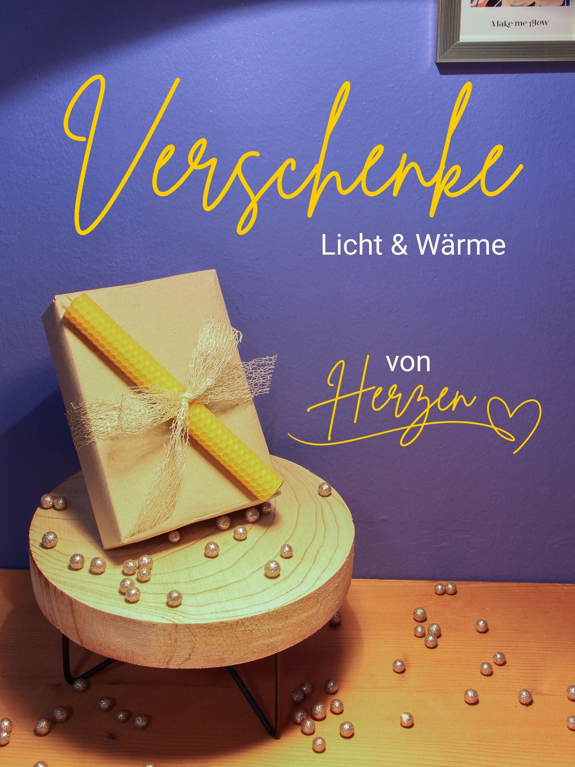 Stabkerzen, 12er-Set, 100 % Bienenwachs, handgerollt , Gelb