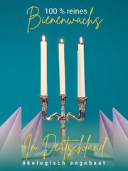 Stabkerzen, 12er-Set, 100 % Bienenwachs, handgerollt , Weiß