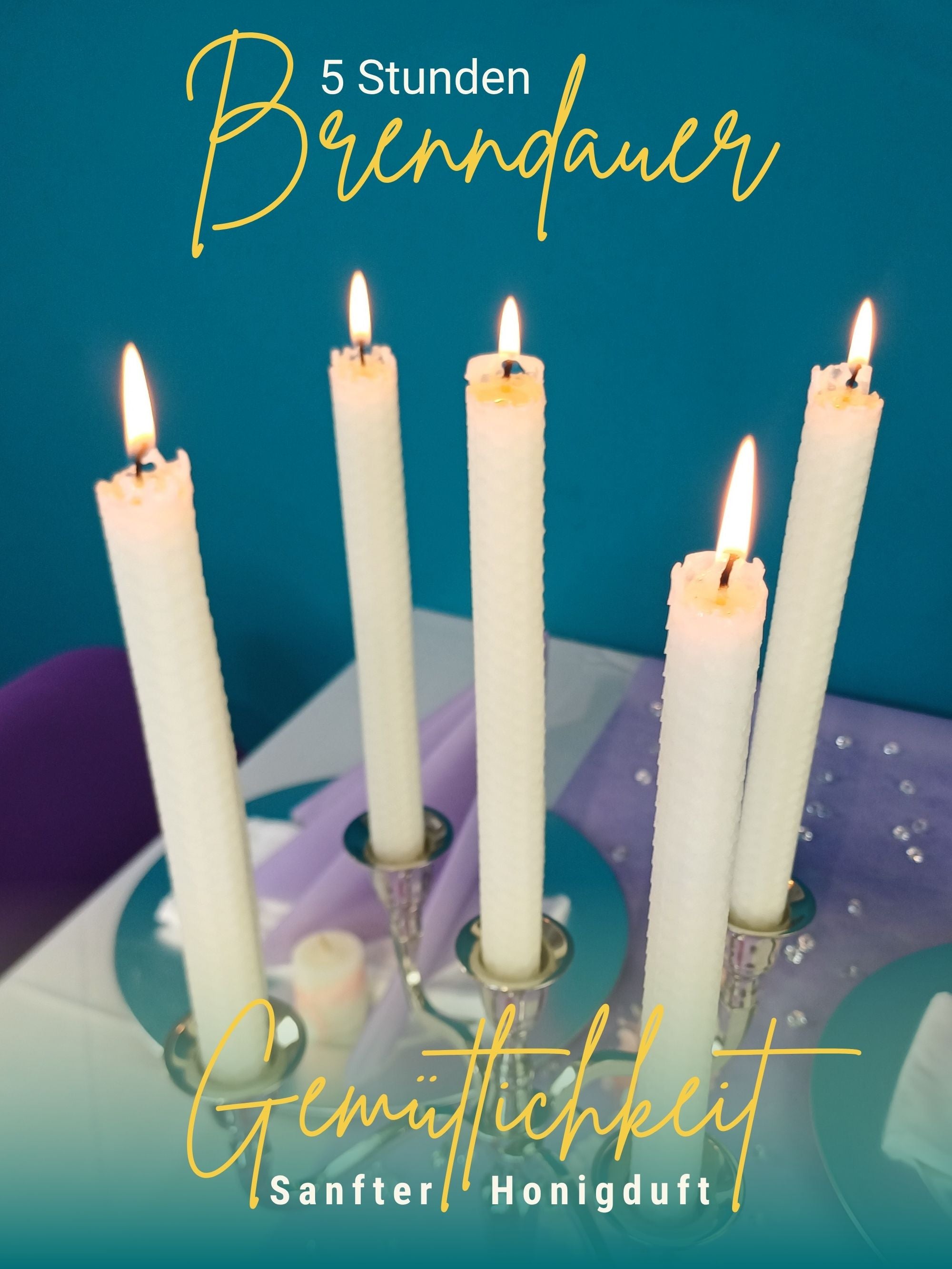 Stabkerzen, 12er-Set, 100 % Bienenwachs, handgerollt , Weiß