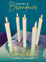 Stabkerzen, 12er-Set, 100 % Bienenwachs, handgerollt , Weiß