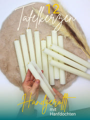 Stabkerzen, 12er-Set, 100 % Bienenwachs, handgerollt , Weiß
