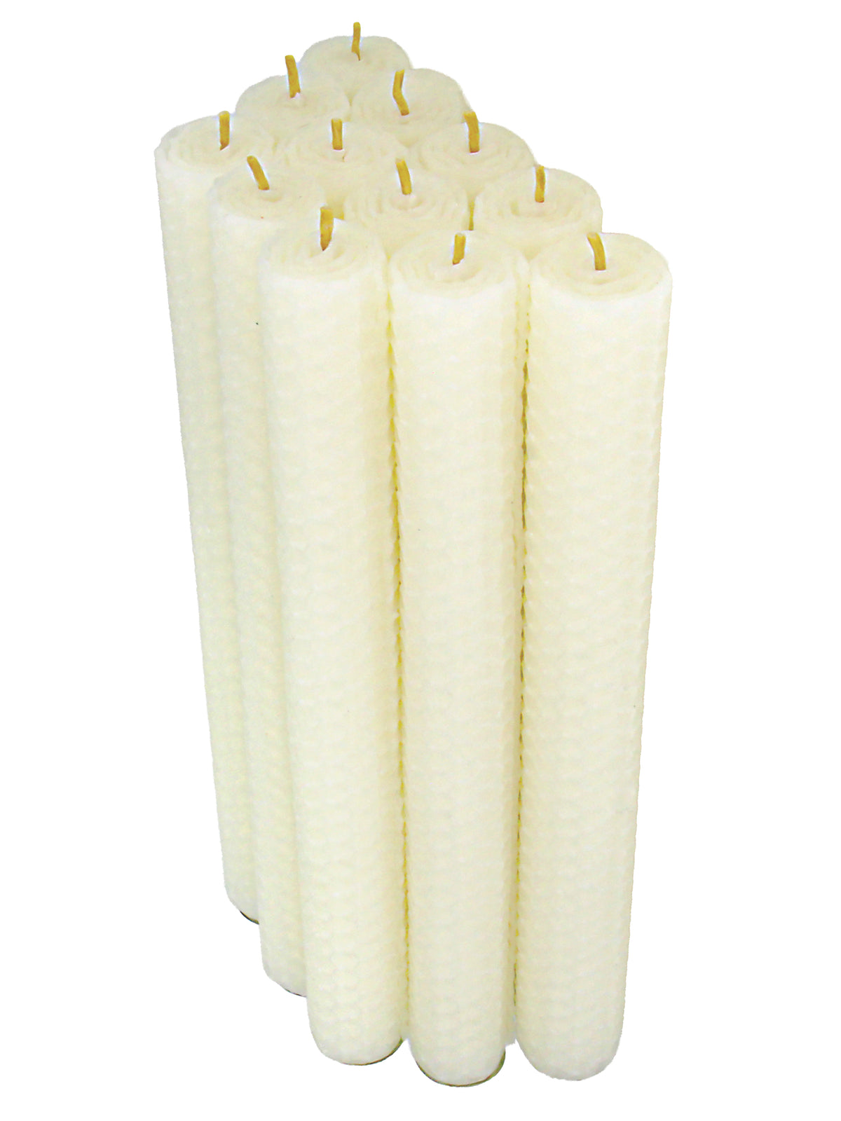 Stabkerzen, 12er-Set, 100 % Bienenwachs, handgerollt , Weiß