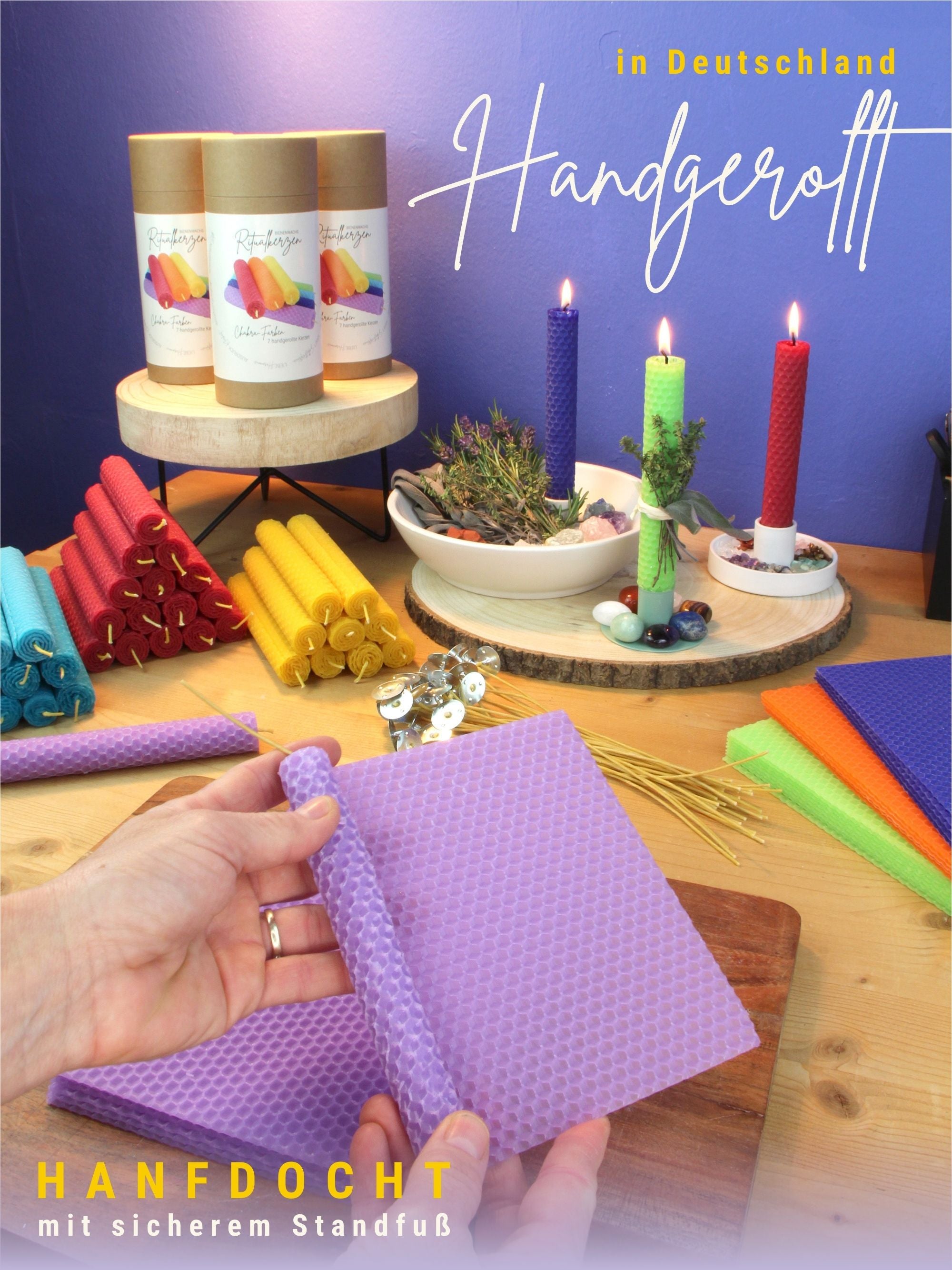 Bienenwachs Ritualkerzen Set in den 7 Chakra Farben ,