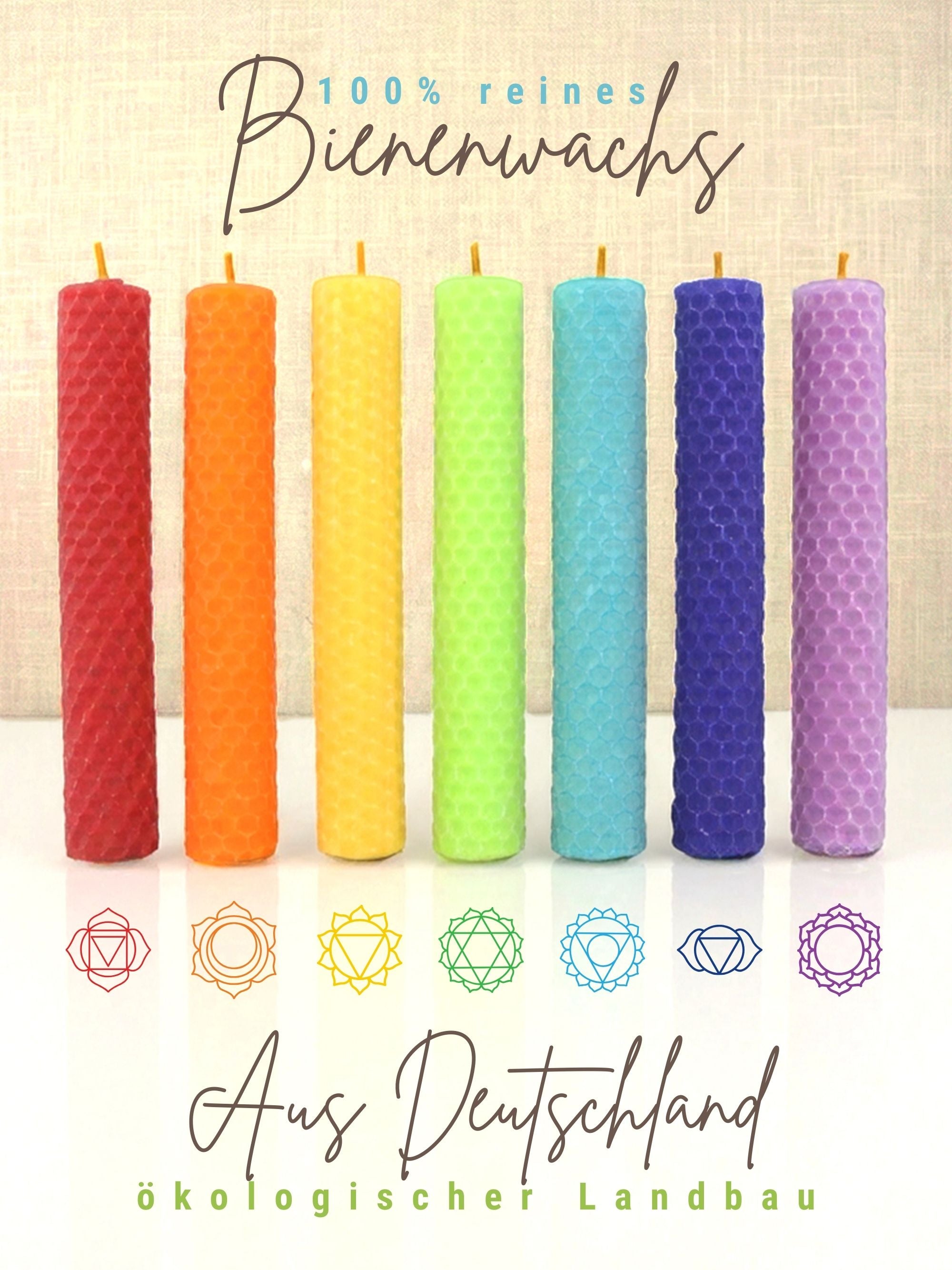 Bienenwachs Ritualkerzen Set in den 7 Chakra Farben ,