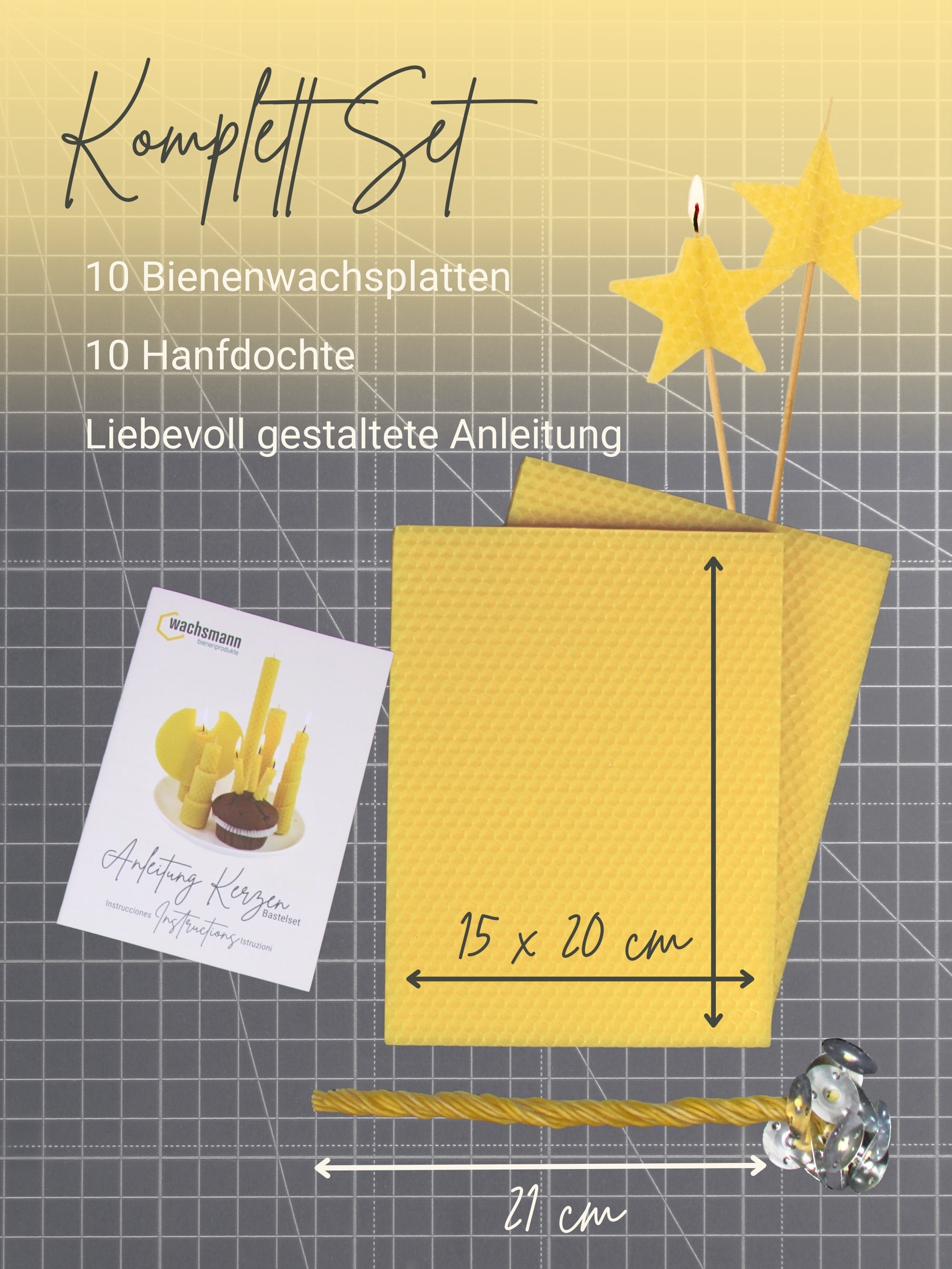 Starterset Bienenwachskerzen selber machen, für 10 Kerzen, bunte Auswahl , Gelb