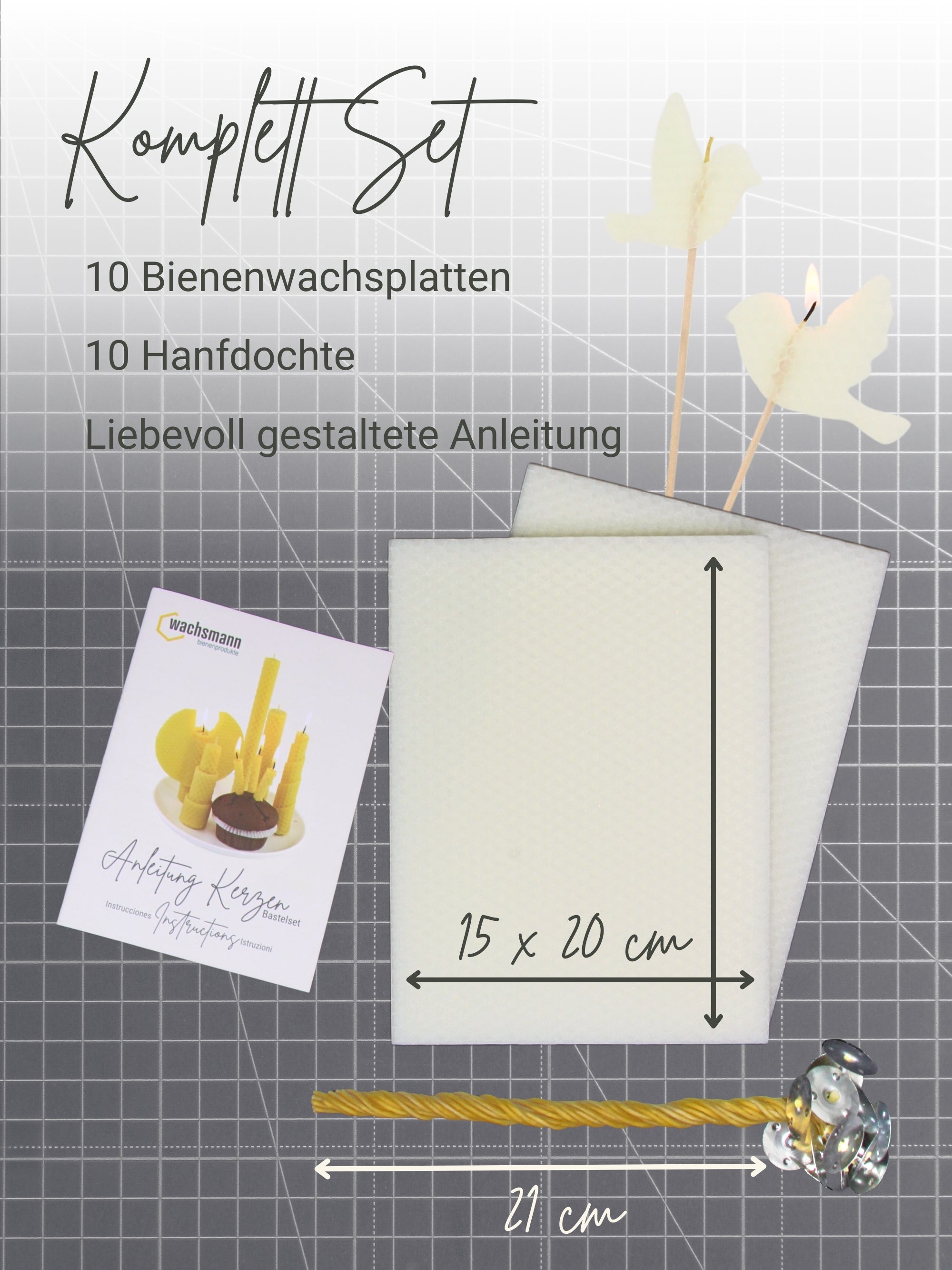 Starterset Bienenwachskerzen selber machen, für 10 Kerzen, bunte Auswahl , Weiß