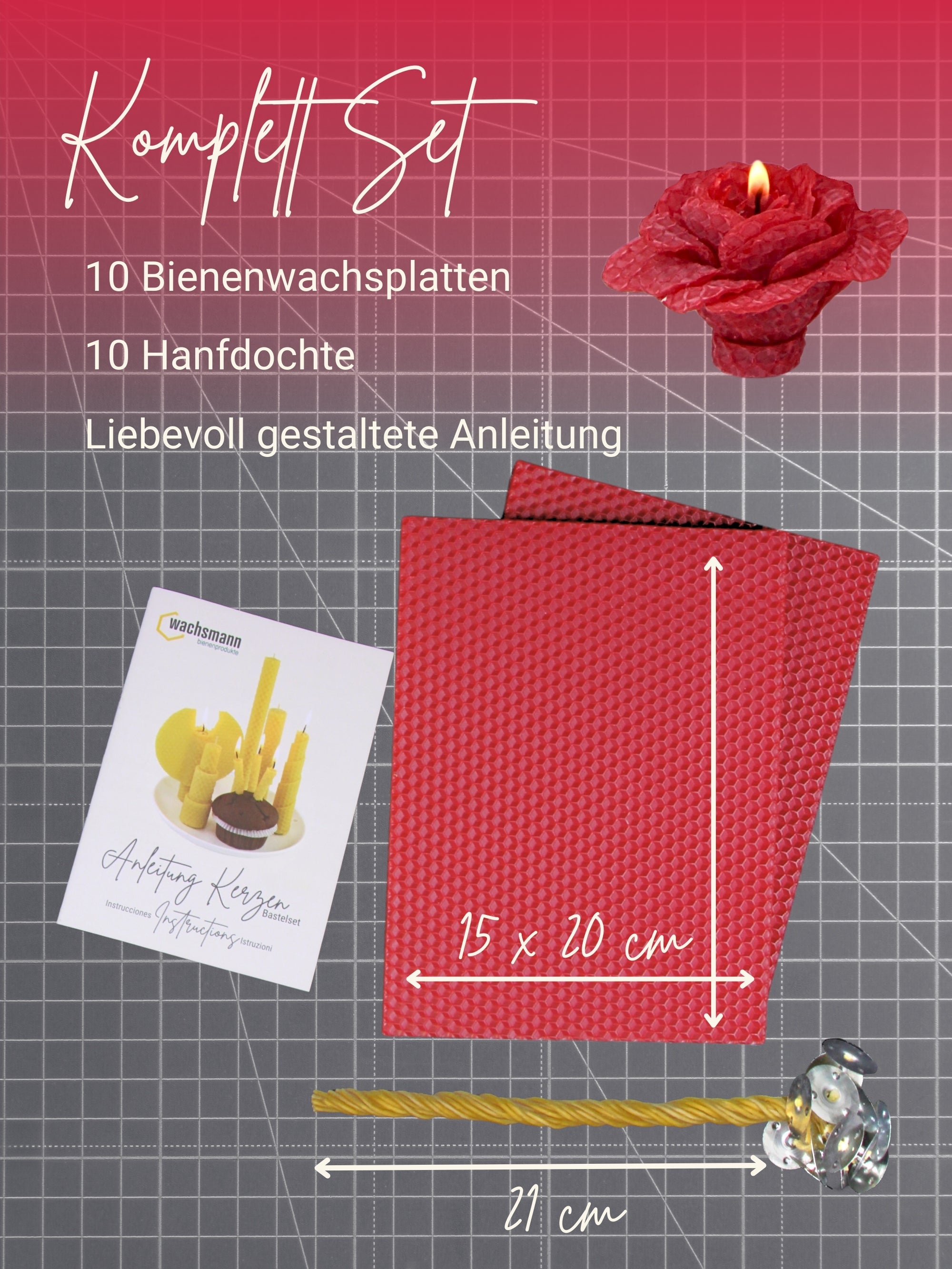Starterset Bienenwachskerzen selber machen, für 10 Kerzen, bunte Auswahl , Rot